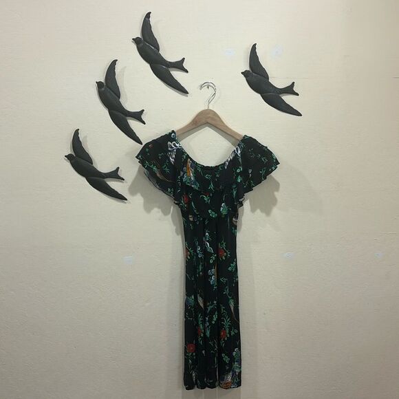 Julie Brown - 100% Silk Floral Print Ruffled Collar Fit & Flare Dress - Size S - Picture 8 of 8